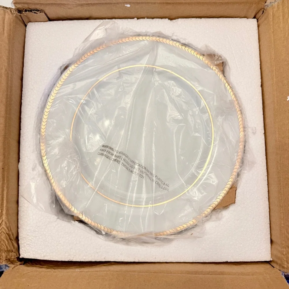 Dennis Basso 8pc Plate Set Gold White Ceramic Buffet Dessert Plates‎ New